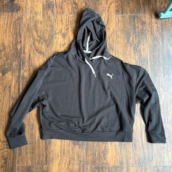 Puma Black cropped Hoodie with White Logo size XL (B) - Picture 1 of 4
